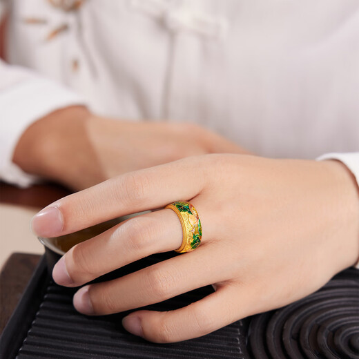 Lukfook Jewelry Pure Gold Fuman Heirloom Splendid Mountains and Rivers Gilded Gold Ring Men's Price G21TBGR0012 No. 19 - 16.02 grams (including labor cost 3012 yuan)