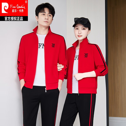 皮尔卡丹红侣装2025运动套装男士休闲运动服女春秋季情侣卫衣针织 15281黑色(三件套) 2XL 女(适合116-128斤)