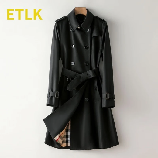 ETLK 2025 spring and autumn new high-end double-breasted temperament lace-up small classic mid-length windbreaker jacket for women Khaki-medium/long/style (mainly recommended length) L (110-120Jin Jin is equal to 0.5 kg) shoulder width 38