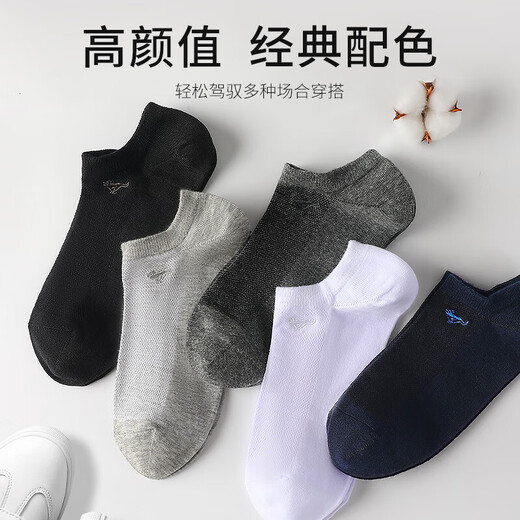七匹狼夏季薄款船袜男式纯棉网眼透气袜子抗菌防臭短袜男隐形袜全棉男袜 6双【2黑2深2浅】抗菌网眼透气 均码 (26-28CM/适合38-45码)