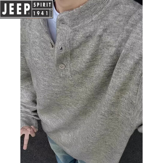 JEEP SPIRIT American retro Henley collar sweater for men, autumn and winter, lazy, high-end, casual, men's inner base sweater, dark gray 2XL
