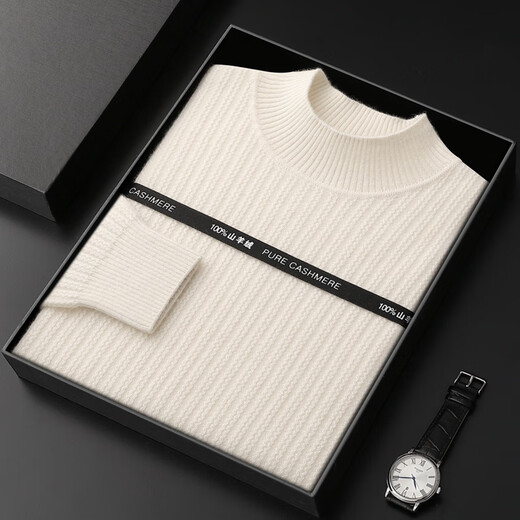 
Ordo City pure cashmere sweater men's half turtleneck solid color loose sweater pullover knit sweater autumn and winter light beige l