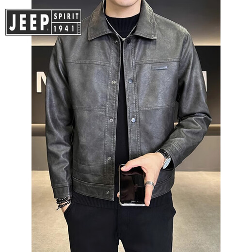 JEEP SPIRIT Jeep Amerikanische Modemarke Lederjacke Herren Herbst und Winter 2025 neuer samtverdickter Retro-trendiges Motorradleder Kaffeefarbe normal M 90-110Jin Jin entspricht 0,5 kg