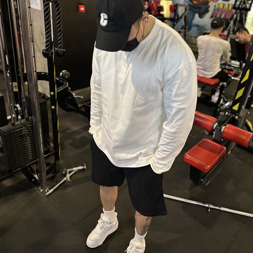 JEEP SPIRIT European and American tough guy Ami khaki American retro heavyweight shirt pure cotton Henry collar long-sleeved men's base layer shirt white 3XL 190195cm