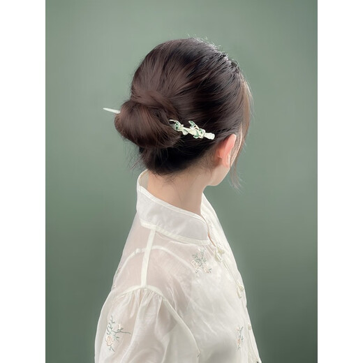 KERLA Teacher Gift Jasper Bamboo Hairpin Ancient Style New Chinese Style Hair Accessories on the Back of the Head Cool Feeling Diamond Green Leaves Green Jade Lotus Color Hairpin