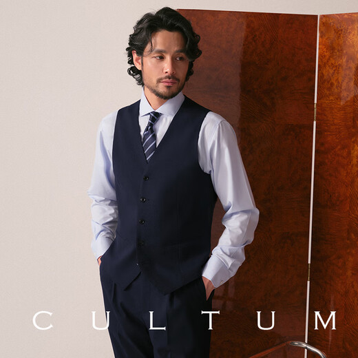 CULTUM【可机洗免熨烫】商务正装马甲男通勤修身西装马夹背心 纯黑色 XS (48B)