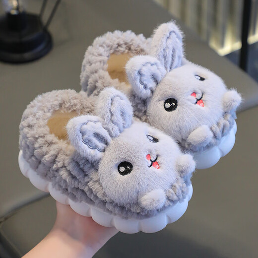 Yicong children's cotton slippers for women in autumn and winter new cute baby indoor non-slip soft bottom warm boys' parent-child fur slippers Violet (rabbit style) 20-21 sizes inner length 12.0 about 3-12 months small size