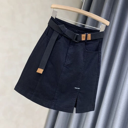 Pierre Cardin Falda corta de falda para mujeres en el otoño Nuevo empacado de cadera corto de cintura alta y anti-exposición A-linewear de mezclilla de mezclilla [calidad] 5012-khaki + corbata s Recomendada 85-95Jin [Jin equivale a 0.5 kg]