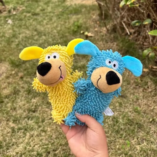 Mop plush cute dog making noises and throwing molar toys large and small dog training interactive plush toy upgraded version mop plush thin dog 2 pieces blue + yellow magic teeth cleaning fabric