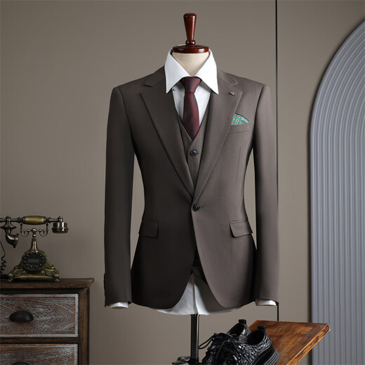 Vbanlya Italian brand fashion British style handsome groom wedding suit quality suit men's suit slim work 9991 black (suit + vest + trousers) 4XL 58_(158-175Jin Jin equals 0.5 kg)