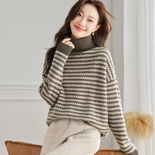 Shexi (Srcr) turtleneck pure wool sweater women's retro sweater outer wear autumn and winter lazy loose knitted thick base