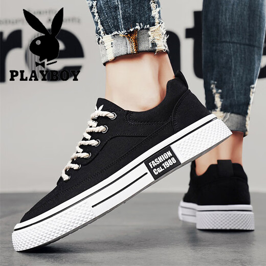 Playboy shoes men's shoes 2025 new summer thick sole low top canvas shoes men's sports breathable versatile casual shoes men's black 39