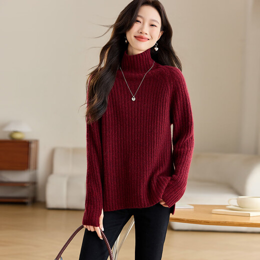 Shexi (Srcr) thick cashmere 409g base cardigan for women with autumn and winter turtleneck knitted sweater