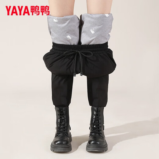 鸭鸭（YAYA）羽绒裤女2025年秋冬季新款鸭绒卫裤高腰显瘦弹力工装棉裤休闲裤 黑色 L