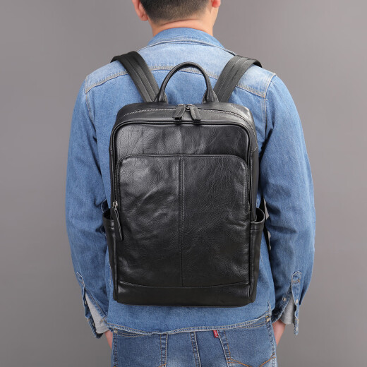 Backpack genuine cowhide business casual simple large capacity 2024 new style business trip 9196 black height 38 width 28 thickness 13cm can hold 14 inches