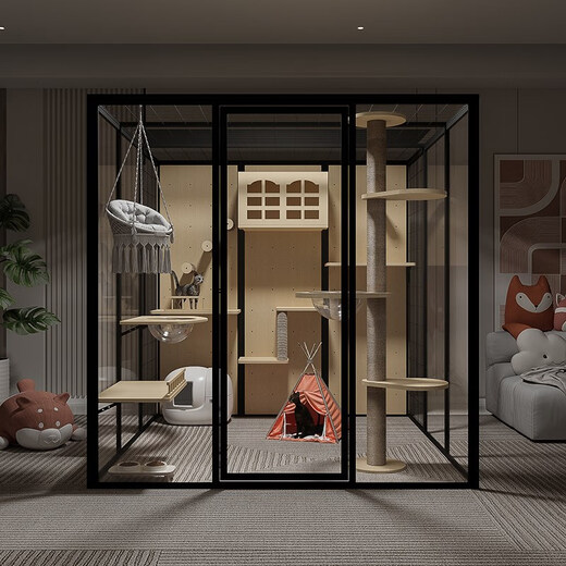 Panoramic cat villa cat house household cat cage large indoor cat villa cat cabinet luxury glass cat room customization A length 186 depth 120 height 183 package entry package installation