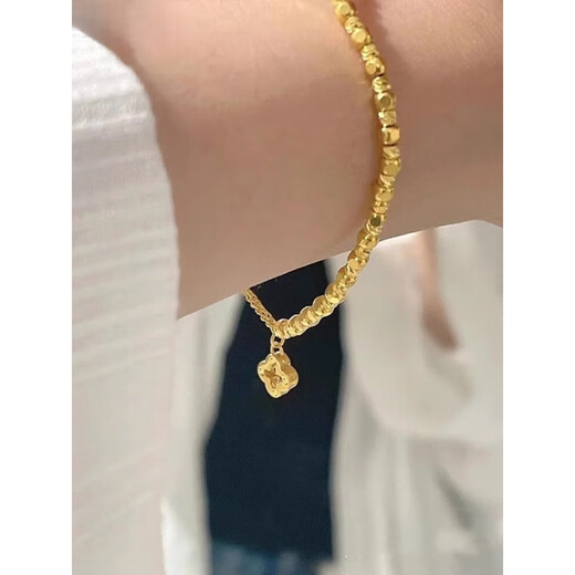 Fat Donglai's same style 18K gold crushed ice bracelet four-leaf clover bounce bracelet does not fade double layer exquisite crushed gold four-leaf clover bounce bracelet