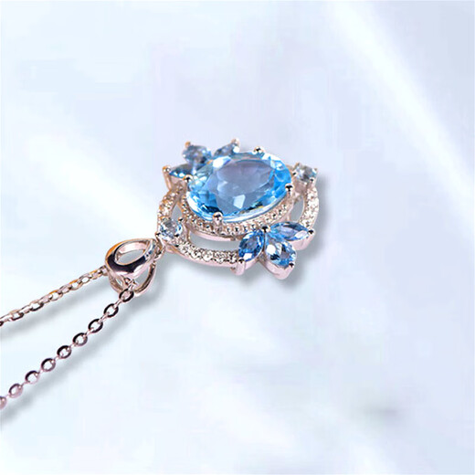 Haikai Necklace Women's Aquamarine Necklace Luxury Jewelry Valentine's Day Birthday Gift for Wife or Girlfriend Aquamarine Necklace (2.27 carats/flawless selection)