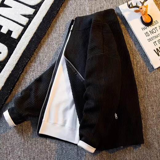 Kuraishi Kazuki trendy solid color cardigan zipper sweater jacket men's 2025 autumn and winter simple thickened loose knitted jacket men's gray XL