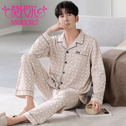 Modal [mismo estilo para el mostrador] Pajamas para la primavera masculina y el otoño de algodón puro Padre de manga larga para hombres Autumn Men's Home Clothing Set 3882 (tamaño de 165/m) recomendado para usar peso 100-125 Jin [Jin equivale a 0.5 kg]