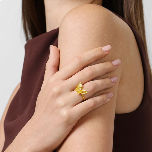 Chow Sang Sang Gold Ring Pure Gold Inlaid Diamond Butterfly Jewelry Gift Can Be Used as a Matching Ring 95851R Priced 13 Circles