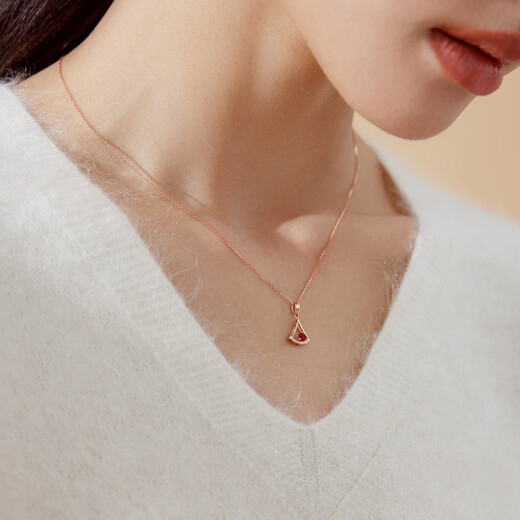 Lukfook Jewelry 18K gold mini skirt ruby diamond pendant without necklace G28DSKP0001R total weight 0.63 grams