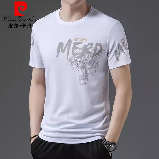 
Pierre cardin ice silk short-sleeved T-shirt for men's summer new style middle-aged and young round neck printed thin top half-sleeved T-shirt for men 733 white XL /175/135-150Jin [Jin equals 0.5 kg]