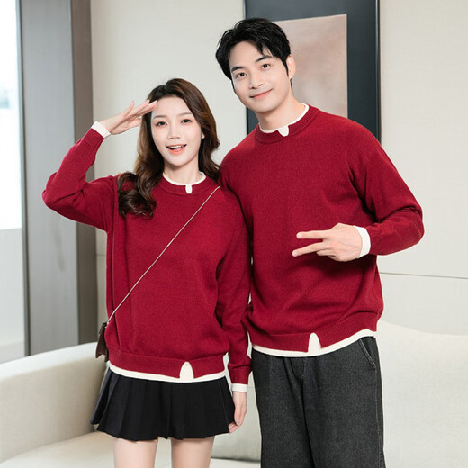 Little Bear Elf (xiaoxiongjingling) knitted sweater parent-child outfit family outfit red festive New Year sweater autumn and winter style mother-daughter outfit for a family of three or four burgundy parent-child outfit/single sweater children's size 100 (recommended weight 30Jin Jin is equal to about 0.5 kg)