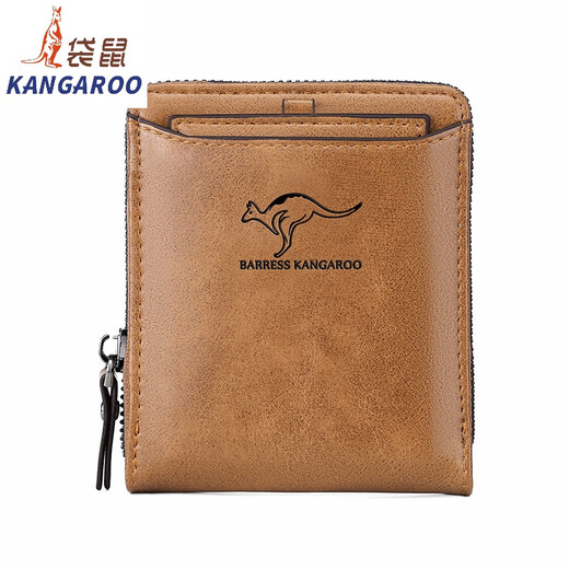 袋鼠（KANGAROO）2024新款男士防盗刷钱包短款拉链多功能驾驶证卡包男式钱夹 棕色
