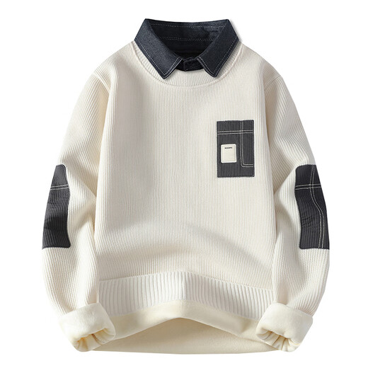 
Lotz high-end sweater men's autumn and winter new shirt collar fake two-piece sweater thickened integrated velvet base shirt men's upgraded plush style (R9896-white) XL [recommended 115-135Jin [Jin equals 0.5 kg]]