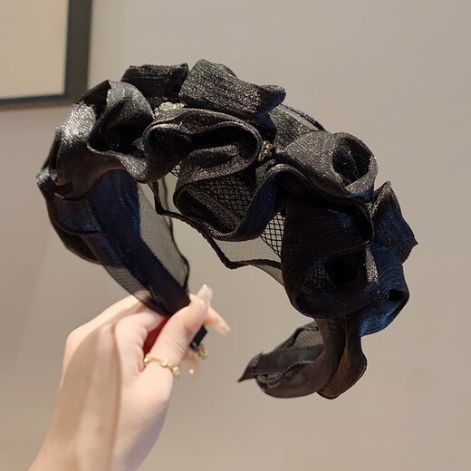 Xiaoqinggua High Skull Top Mesh Wide-Edge Pleated Hair Hoop Simple High-end Light Luxury Hair Hoop Headband Hairpin Headwear Women's High-End 2025 C7X508 Mesh Wide-Edge Pleated Headband