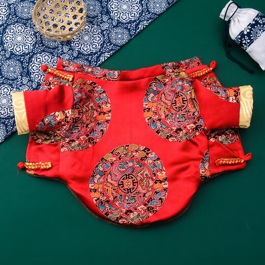 Qianyi New Year festive dog clothes Tang suit autumn and winter small puppy Teddy Pomei 2023 New Year pet New Year greeting clothes Skirt Tang suit XS (recommended weight 1-3 Jin [Jin equals 0.5 kg] Specific reference for breast 1