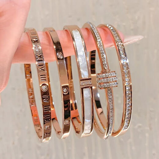 Yuying rose gold titanium steel bracelet for women, high-end bracelet, zircon bracelet, imitation rose gold pigment ring bracelet, hand accessories, starry sky and diamond bracelet, rose gold, titanium steel
