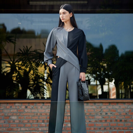 S.DEER Spring Fashion Women's French OL Round Neck Contrast Color Splicing Drape Suit S24161406 Black/91 S 160