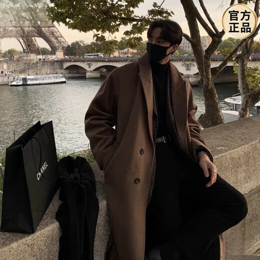 啄木鸟（TUCANO）中长款风衣男秋冬季过膝英伦风毛呢.大衣潮牌休闲套装羊绒外套男 黑色风衣+毛衣+西装裤【三件套】 XL 140-160斤可穿