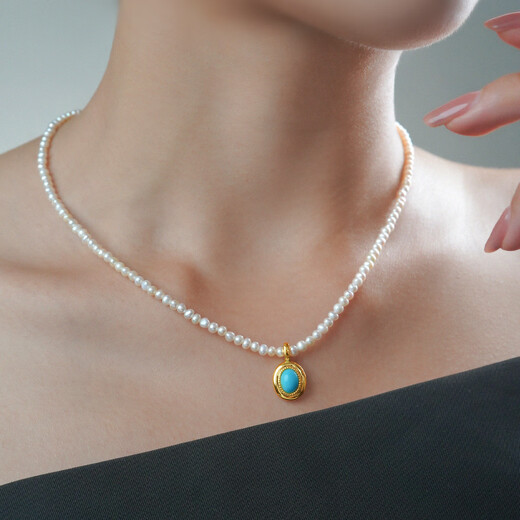 Hi Diamond Spot Oval Turquoise Pendant Gemstone Natural Colored Treasure Light Luxurious Temperament as a Birthday Gift for Your Girlfriend Turquoise Pendant (Silver Chain Delivered)