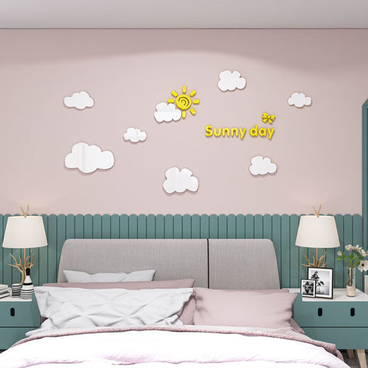 Hanchen Cloud 3D Dreidimensionales Acryl-Wandaufkleber Kinderzimmer Dekoration Girl's Heart Sticker Girl's Bettwanddekoration 795 Wolken rosa groß: 1,2 Meter lang, 59 cm hoch