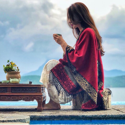 Salle climatisée climatisée de style national Xinfeile Style pour femmes épaissis écharpe tibétan Travel Cape Style Châle