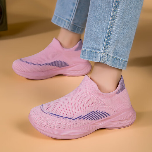 Zapatos casuales de punto volador infantil 2025 Striple de primavera y otoño calcetines transpirables para niños y niñas Ligeros suaves Pedal 689 Negro 34