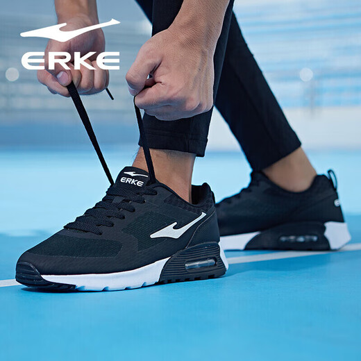 鸿星尔克男鞋气垫运动鞋休闲鞋黑色防滑减震跑鞋软底回弹轻便跑步鞋子男