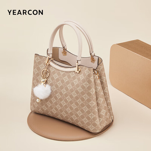 
Yierkang birthday gift large capacity tote bag contrasting color mother bag retro ladies handbag S2W28095-967 apricot color