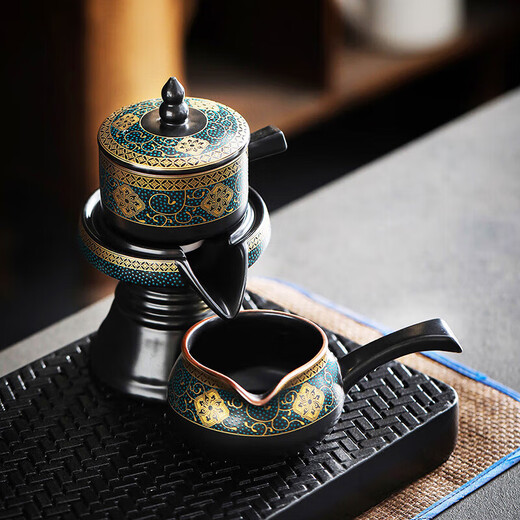 Tea art noble ancient charm automatic tea set 12-head tea ceremony lazy set household ceramic anti-scalding brewing tea set Chinese tea gift