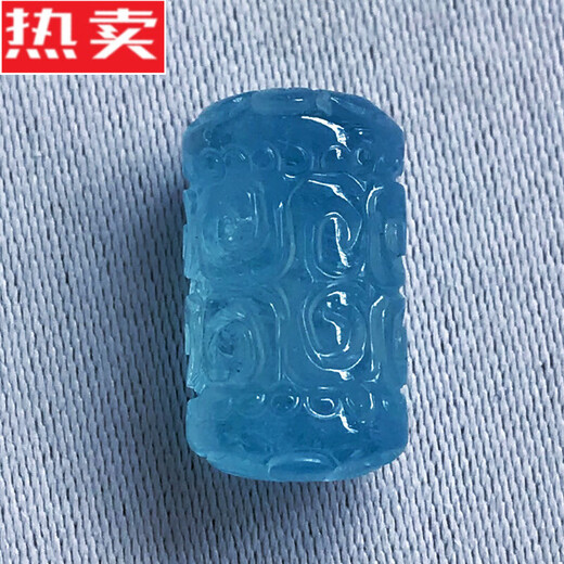 SNQP天然海蓝宝回纹珠桶珠 海蓝宝石路路通手串吊坠 diy饰品礼物 hh695