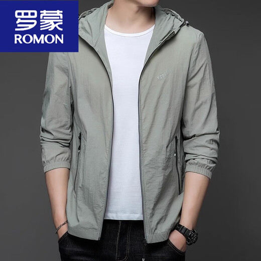 Romon Sommer lässiger Sonnenschutzkleidung Männer Dünne Outdoor-Kapuze UV Sonnenschutz Kleidung Herrenjacke N9928 Hellgrün 2xl 185 150-165Jin [Jin ist gleich 0,5 kg]