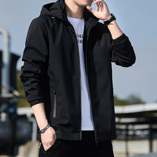 Jeanswest Spring and Autumn Assault Jacket Men's New Men's Loose Hooded Removable Jacket Men's Windproof Work Jacket 2299 Black XL Size (121-135Jin Jin is equal to 0.5kg)