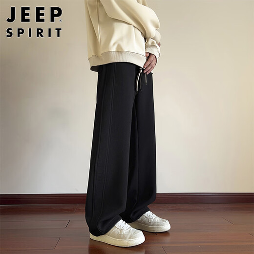 JEEP SPIRIT Jeep pants men's casual pants men's spring and autumn loose straight sportswear trousers black L