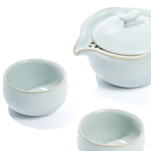 Yaci Ru Kiln Tea Set Travel Set Teapot Teacup Ceramic One Pot Two Cups Three-piece Set Ru Ci Yin Nian Set