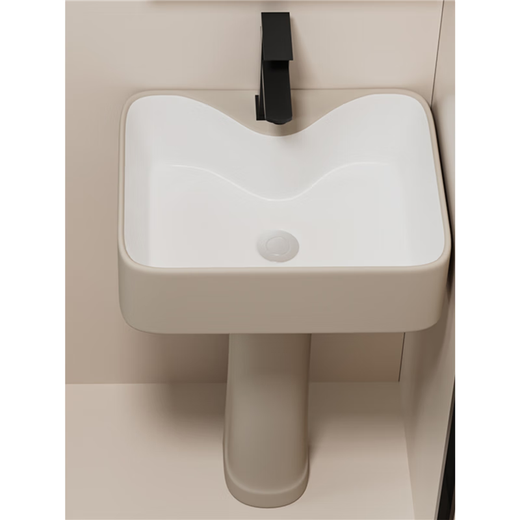 Hongpai Badezimmer Kleine Wohnung integriertes bodengesteuertes Keramiksäulensäulenbecken mit schmalem Waschbecken Balkon Basin-Creme-Waschbecken 4837 Graues Säulenbecken + Objektiv erschwingliche Abdeckung