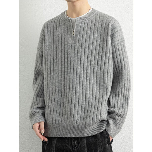 Jiangong Half Zip Sweater Men's Autumn and Winter 2025 New Style Henley Collar Wool Sweater Vertical Pit Stripe Sweater Men's Chenguang Xing M About 100-120 Jin Jin equals 0.5 kg Can be worn