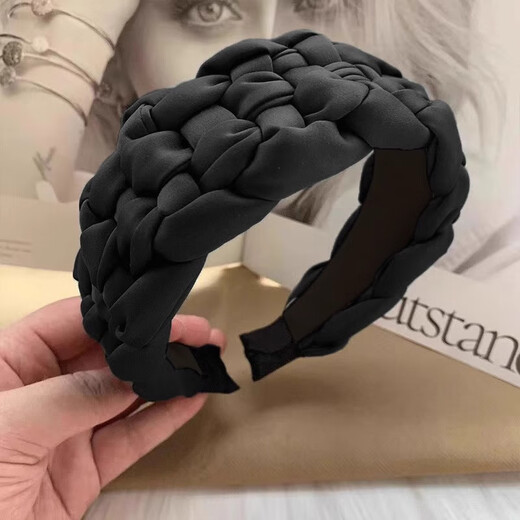 Pretty three-year-old super wide-brimmed big braided headband for washing face and pressing hair to cover gray hair, headband, autumn and winter high skull hairpin headband for women, black wide-brimmed hairband to cover white hair